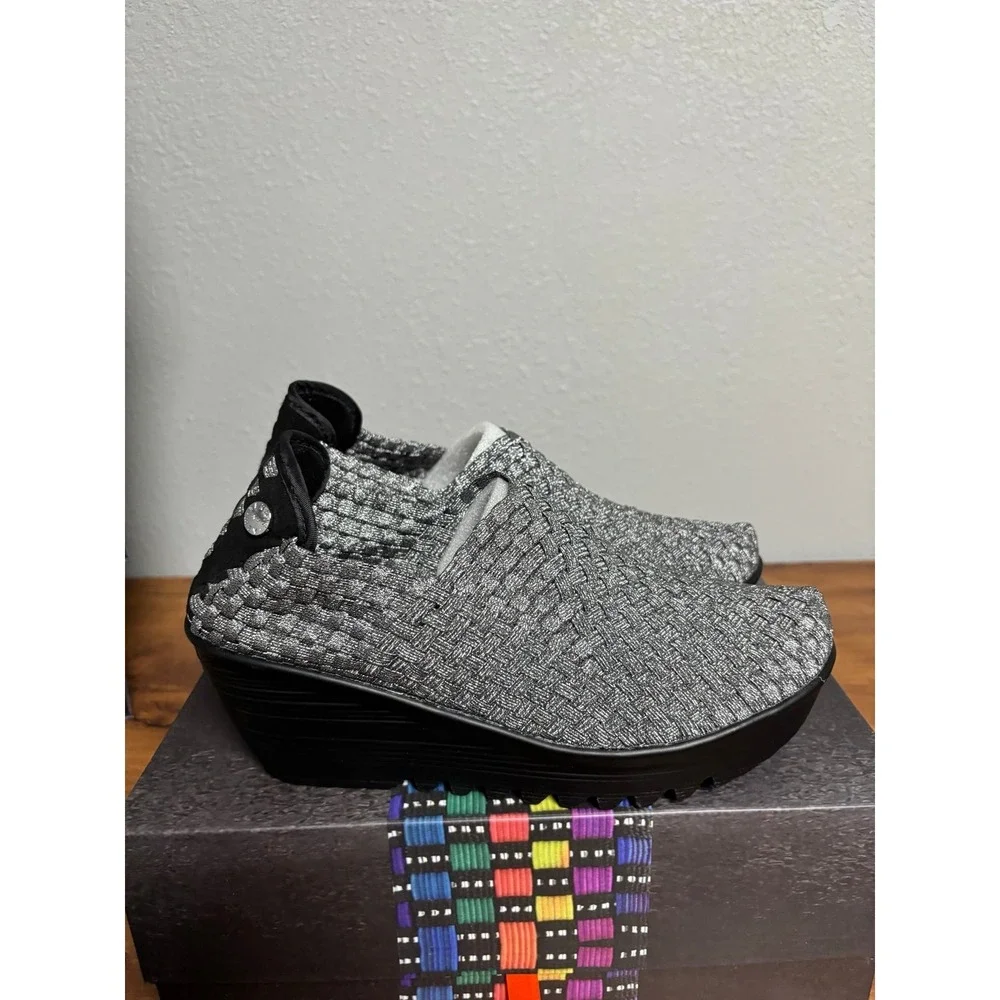 Bernie Mev Gem Pewter Woven Metallic Wedge Sneakers EU 38 US 7.5-8